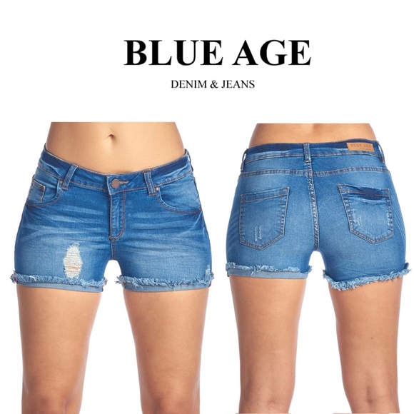 Distressed Jean Shorts, Light Blue, Denim Shorts - Picture 1 of 4